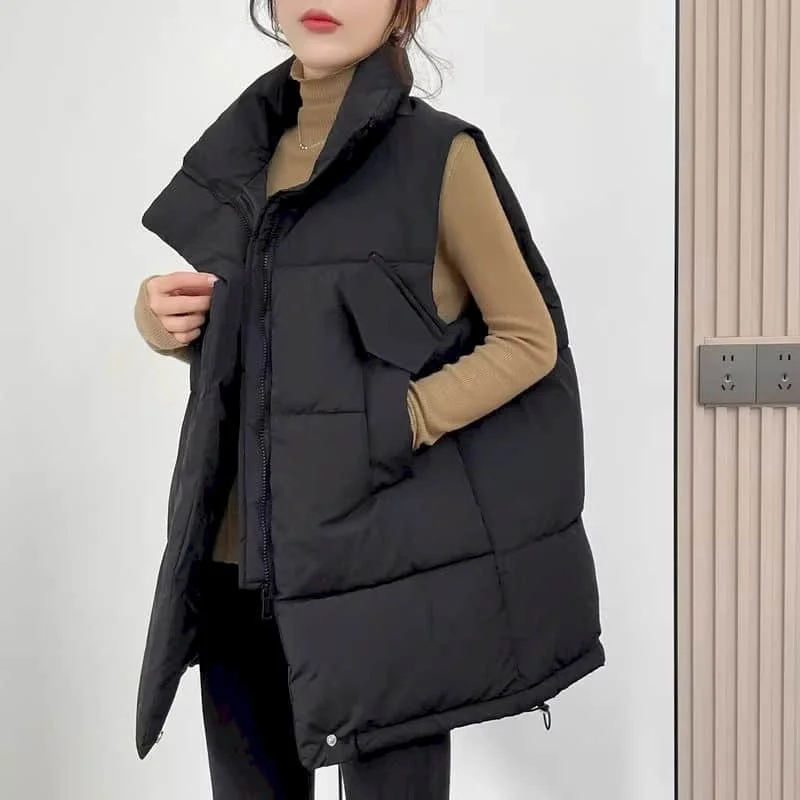 

Женские жилеты средней длины в японском стиле с хлопковой подкладкой, однотонные, повседневные, без рукавов, винтажные, оверсайз, женские топы