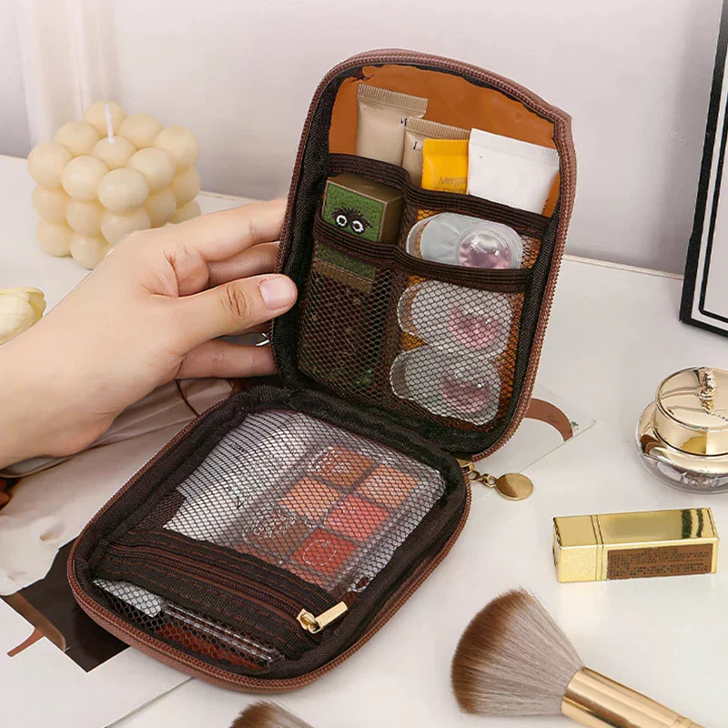 Mini Clear Travel Makeup Organizer Bag Small Cute Preppy Makeup Bag Cosmetic Zipper Toiletry Storage Clutch Coin Pouch For Wome