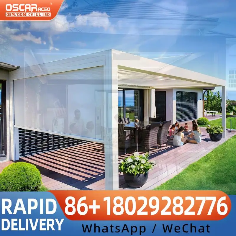 Motorized Retractable Roof Canopy Awning with Remote Control Customizable Size 15 Year Warranty Luxury PVC Aluminum for Patio Ga