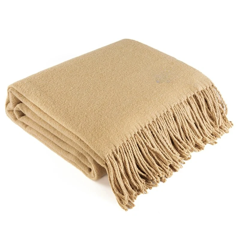 

High quality crochet soft wool shawl portable thermal plaid sofa bed wool blanket with logo home