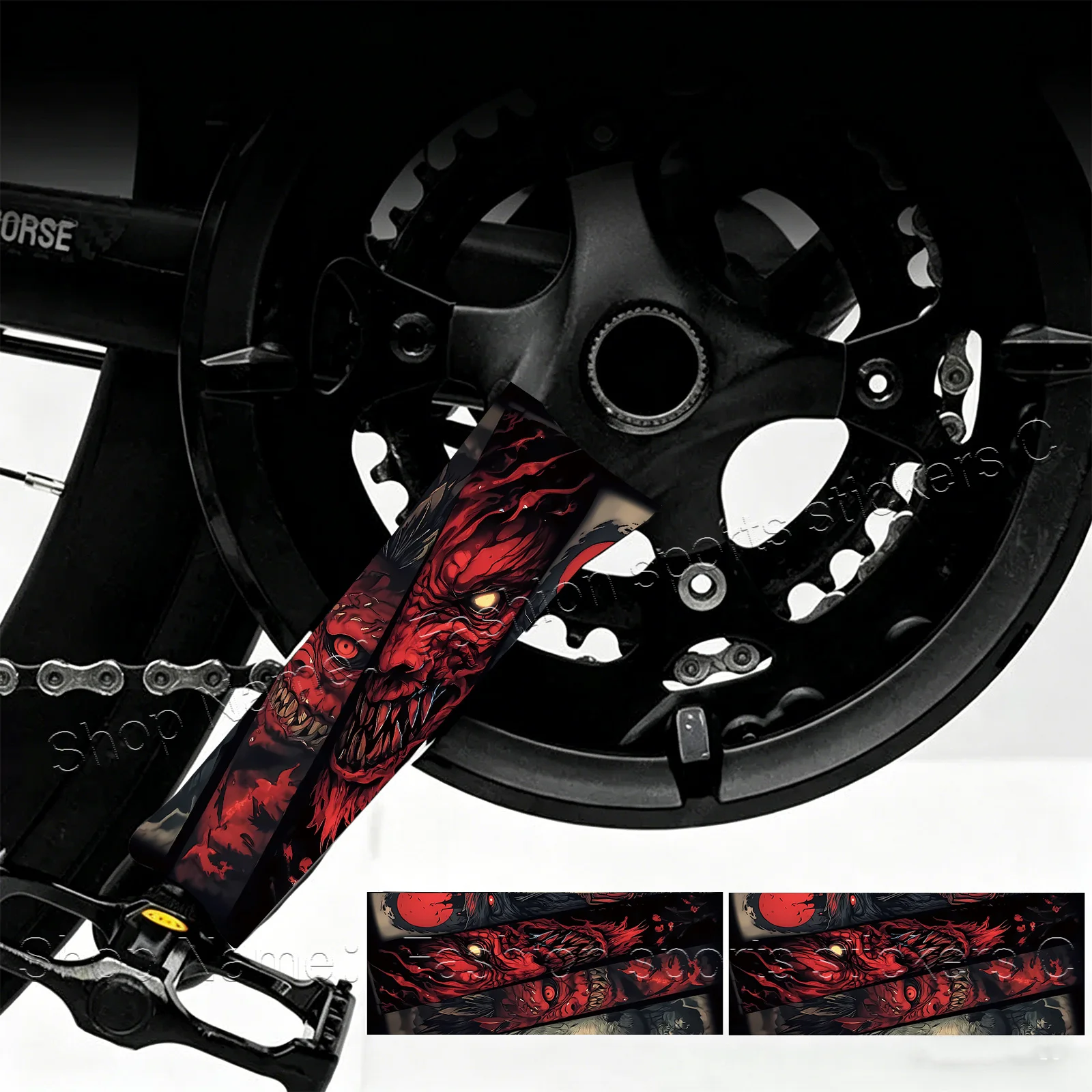 1Set 2Pcs Red Oni Bike Down Tube Stickers, Waterproof Scratch-Resistant Vinyl Decals for MTB Frame Decor, Holiday Gift