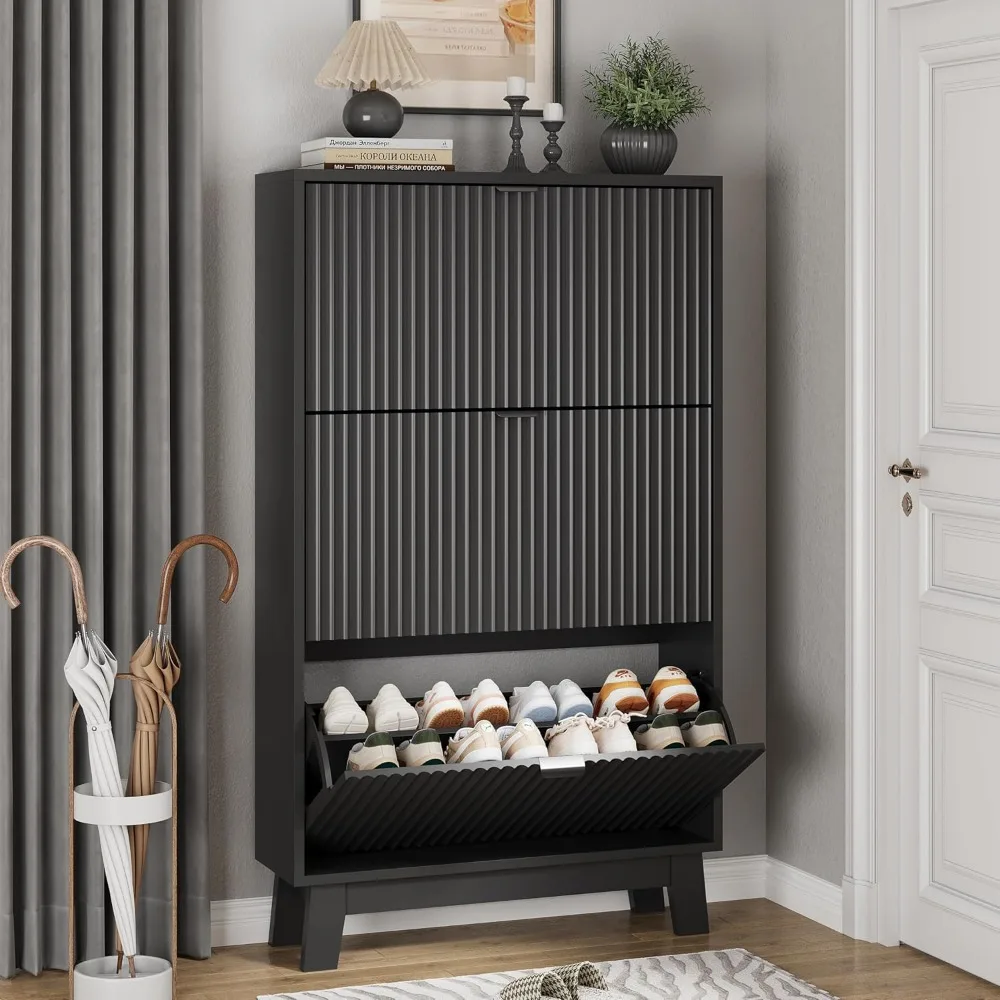 خزانة أحذية خشبية طويلة وضيقة ذات 3 أدراج لتخزين المدخل #1