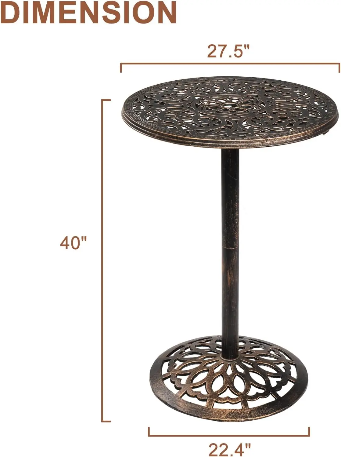 40" Outdoor Bar Table, High Top Table, Cast Aluminum Outdoor Pub Table 40-Inch Height, Round Bar Table Bistro Table for Patio, C