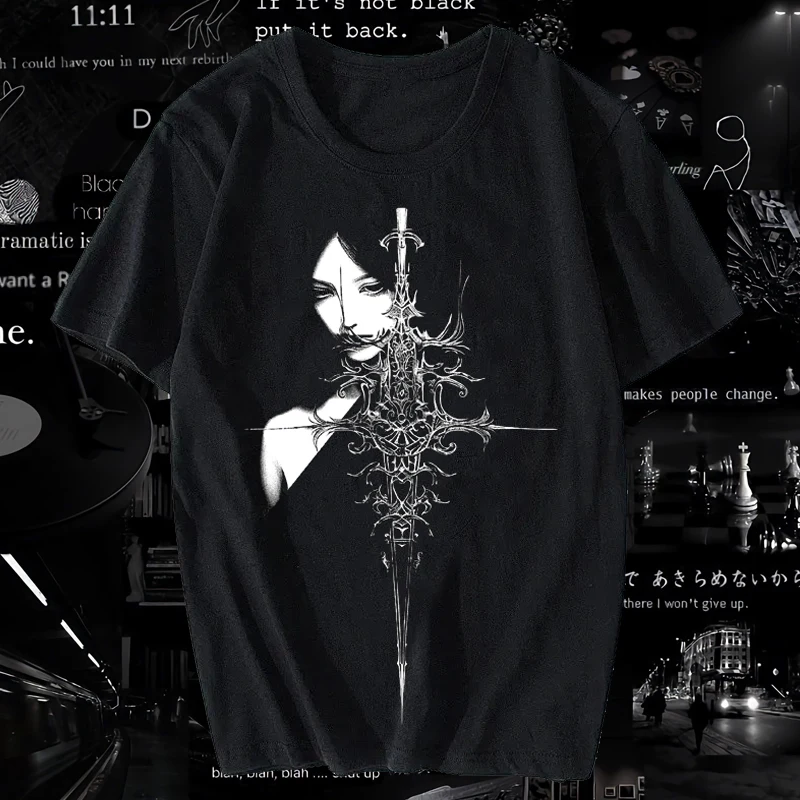 Women's T-shirts Baby Tees Y2k Tops Aesthetic Clothing Anime Girl Goth Emo 90s Clothes Vintage Women's Sword Fairy Gothic