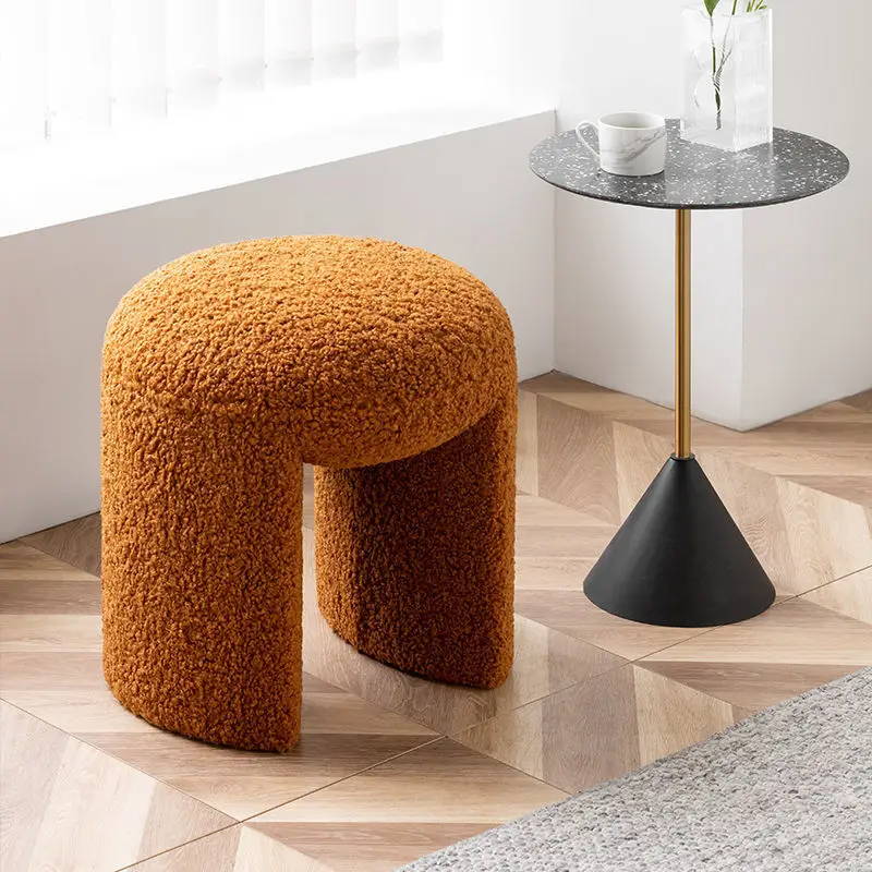 Cute Soft Ottoman Simple Shoe Dressing Stool Small Round Makeup Pouf Footrest Adults Baby Kids Cashmere Fleece 45x45x47cm