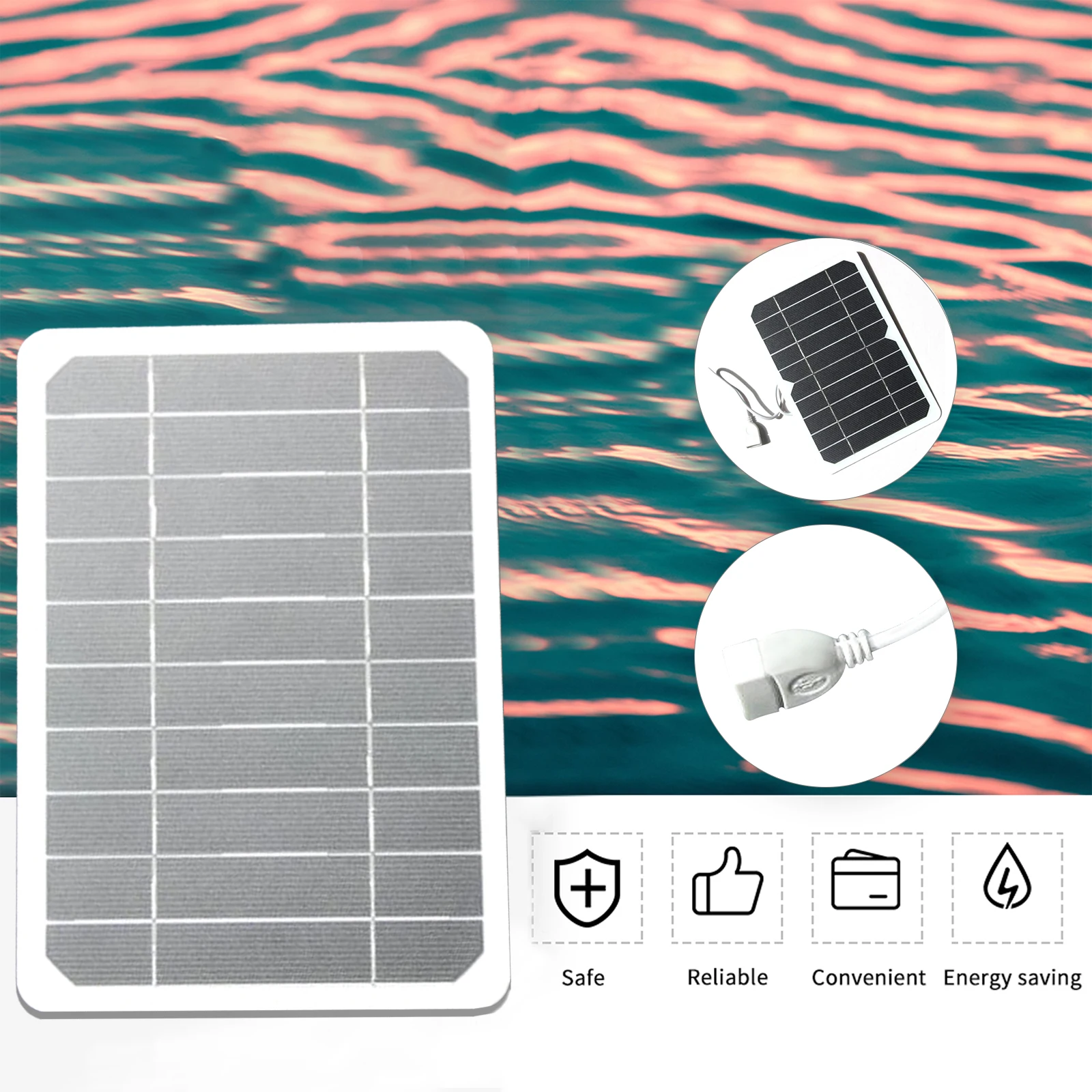 5W 5V Small Solar Panel with USB DIY Monocrystalline Silicon Solar Cell Waterproof Camping Portable Power Solar Panel