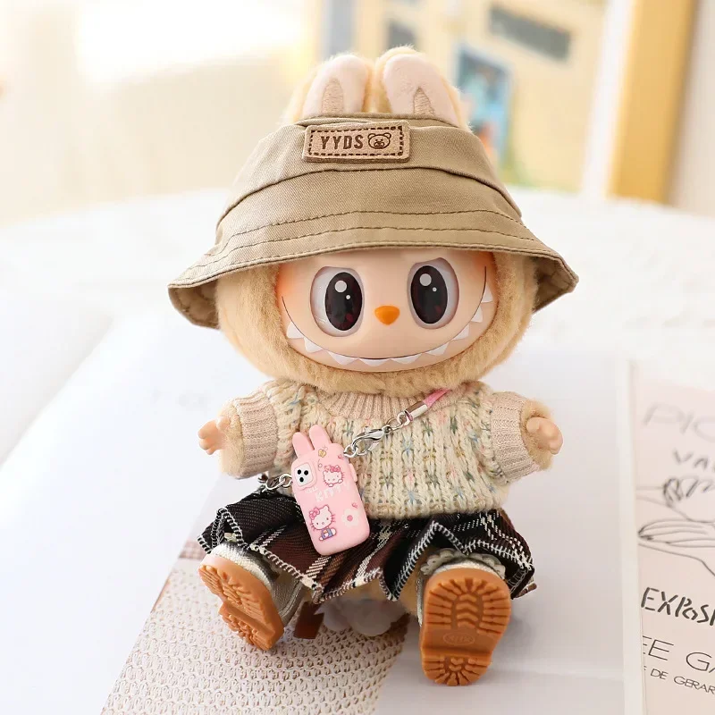 Mini Doll'S Clothes Outfit Accessories For 15-17cm Labubu Idol Knitted sweater JK pleated skirt camera shoes set Clothing Gift