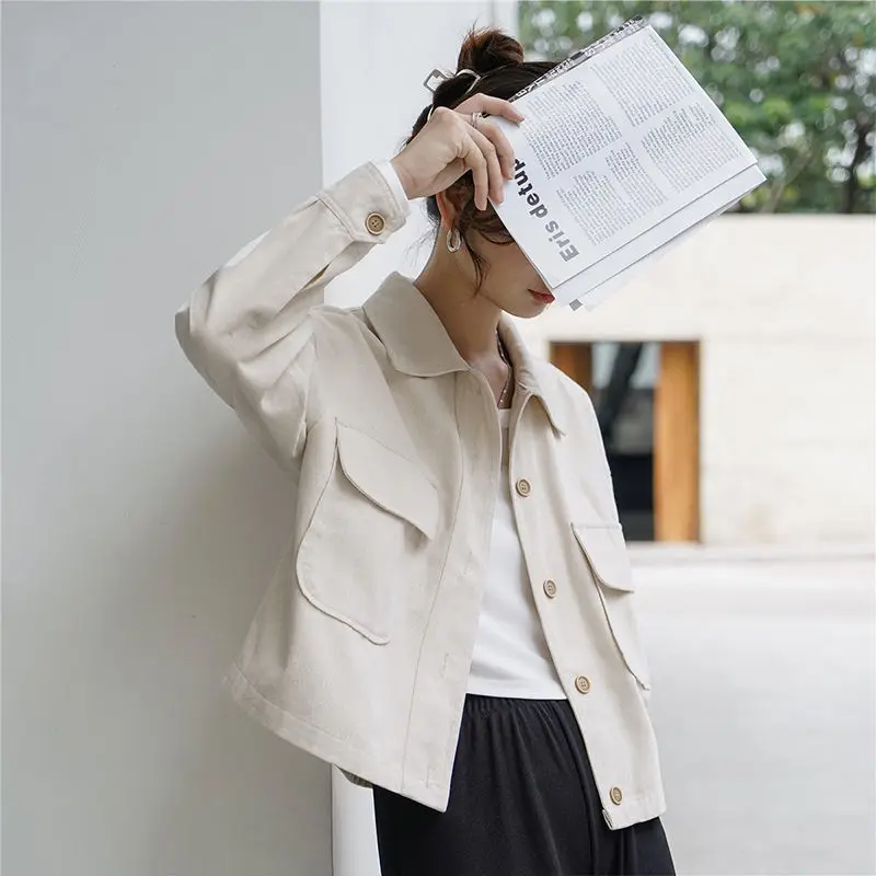 Long-sleeved Work Jacket for Women Thin 2025 Spring New Korean Casual Jacket Loose Versatile Short Top