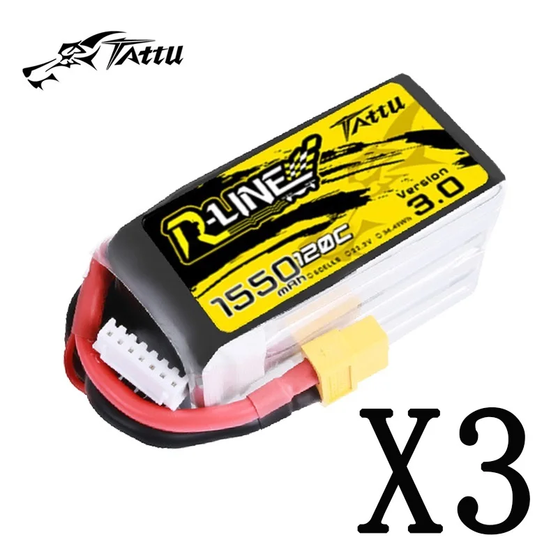 

3Pcs TATTU R-LINE 3.0 22.2V 1550mAh 120C LiPo Battery For RC Helicopter Quadcopter FPV Racing Drone Parts With XT60 6S BATTERY