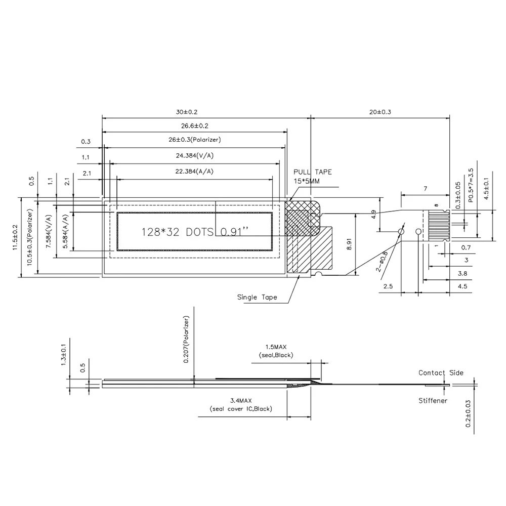 0.91 Inch OLED Screen Dispaly for Stratum balance v2 YFTK  DNA60 12832 128*32 8Pin SSD1306 IIC I2C Plug-In Display Module White