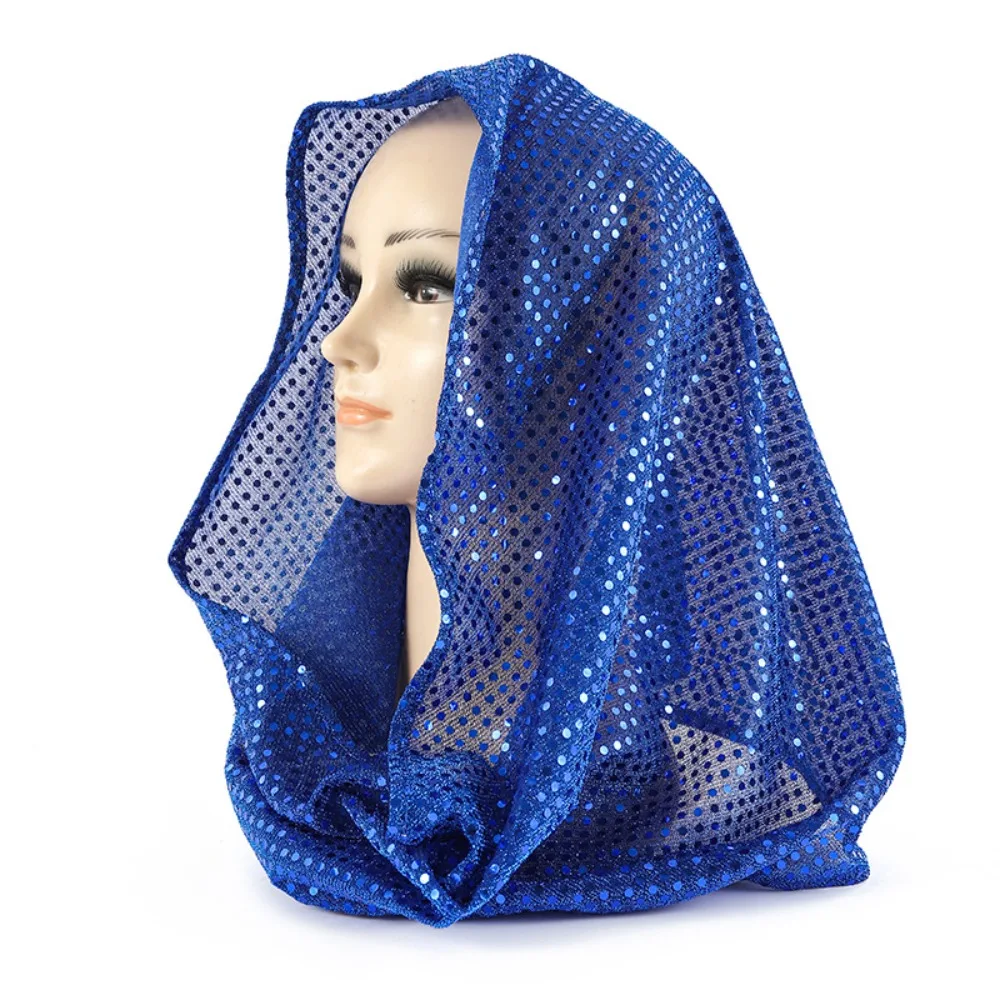 

Breathable Sequin Hooded Headscarf Solid Color Lightweight Glitter Turbante Polyester Scarf Soft Sequin Head Wraps Spring Summer