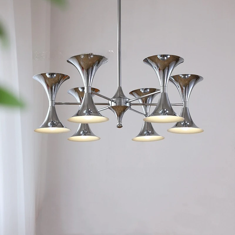 

Bauhaus Electroplating Wrought Iron LED Chandeliers Horn Shape Pendant Light Living Room Bedroom Restaurant Kitchen Hanging Lamp