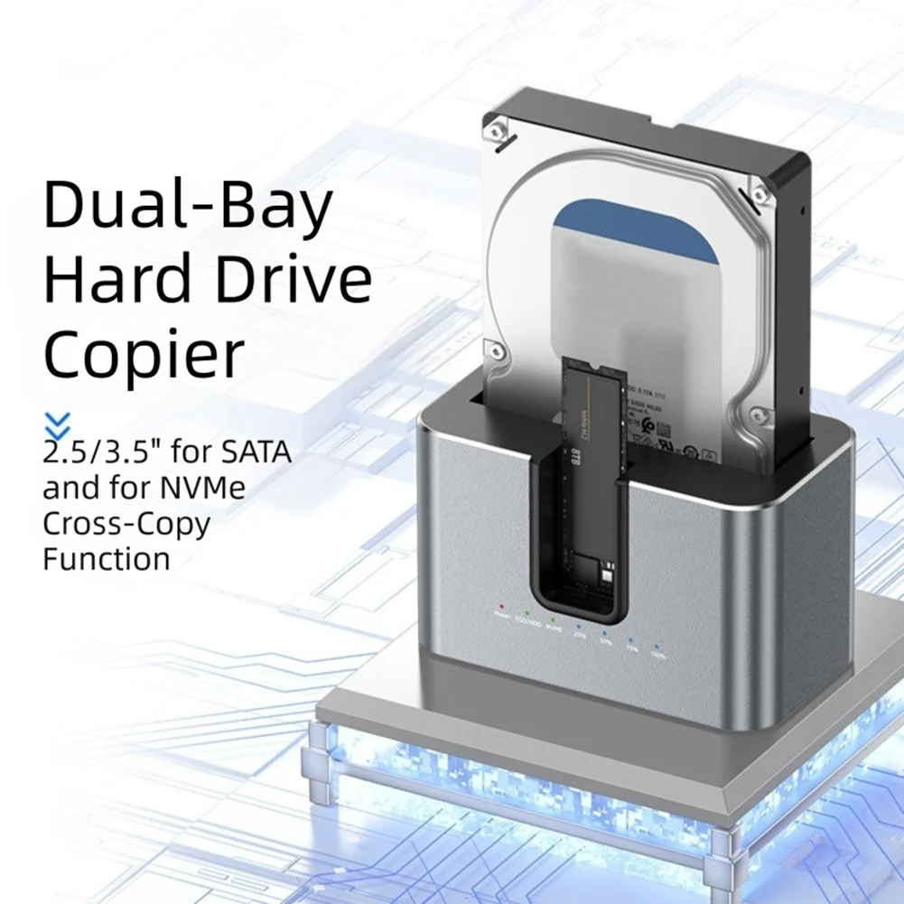 Storage Device For M.2 NVMe Solid-State Drive Enclosure Double Disk Slots For SATA Offline Copy Hard Drive Base Computer Office