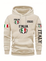 Men's Italy Print Pullover Front Pocket Machine Washable Autumn Winter Comfort Fit Italy Sweatshirt Comfortable Knit Fabric
