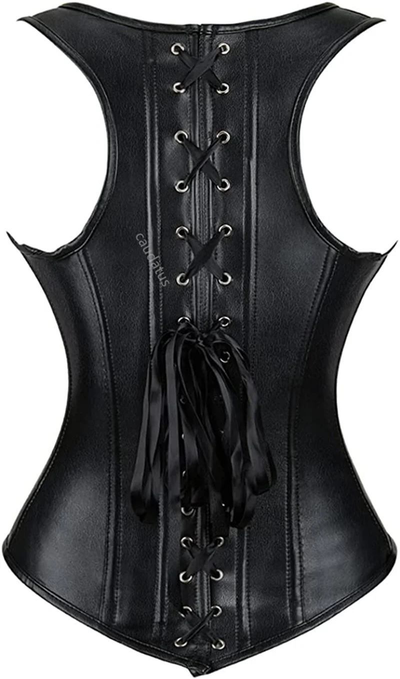 Caudatus Underbust Corset Leather Straps Top Pus Size Vest Sexy Bustiers Outwear Black Gothic Sexy Burlespue Mujer Halloween