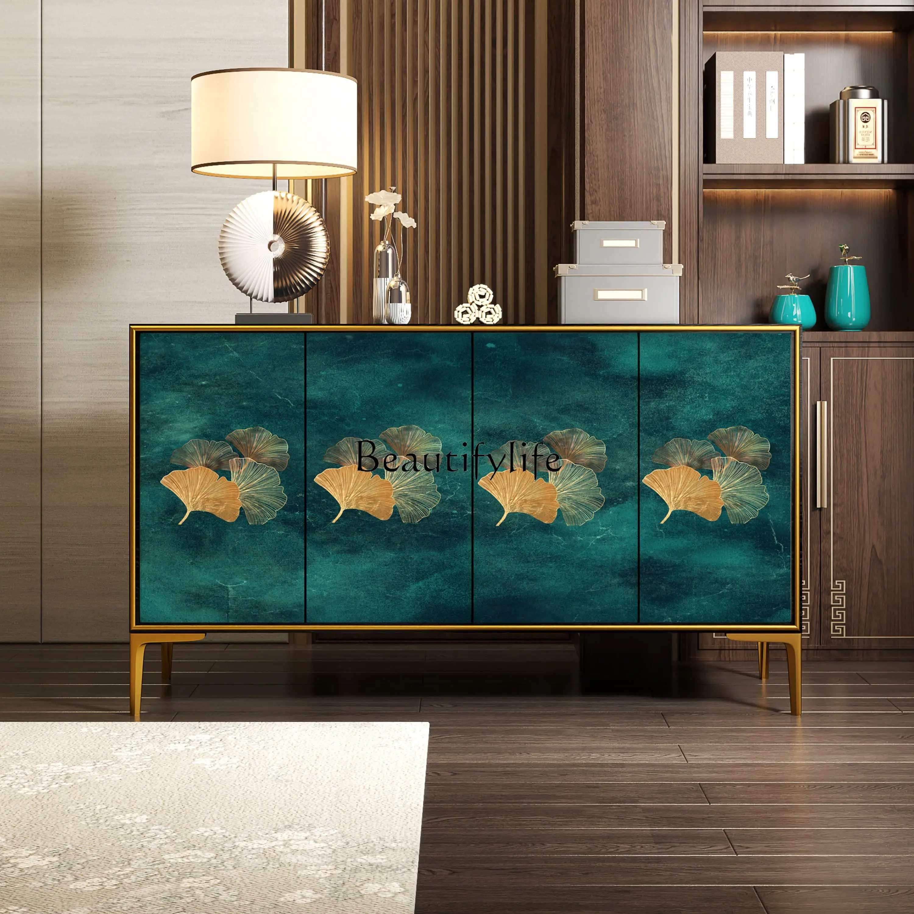 

Light luxury hotel decorative cabinet New Chinese-style homestay entrance painted multi-functional shoe cabinet