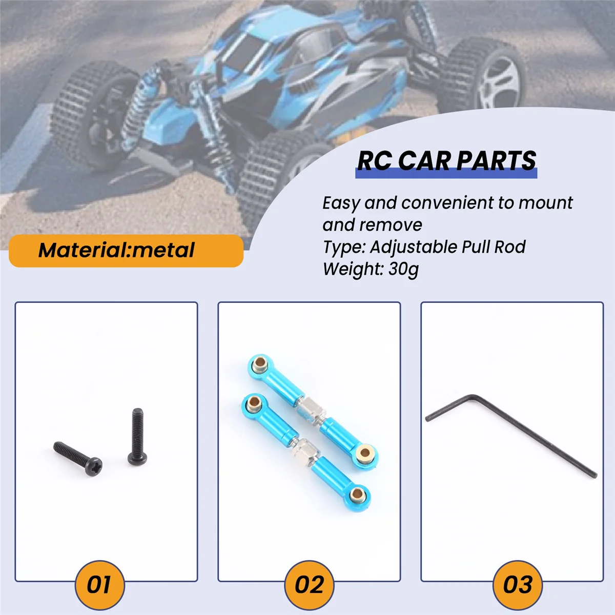 6 uds varilla de tracción de enlace de Metal ajustable enlace Servo delantero/trasero para A949 A959 A969 A979 K929 RC repuesto de actualización de coche, azul