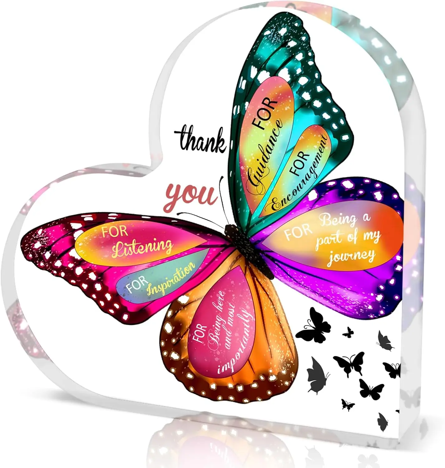 Vintage Butterfly Thank You Gifts For Women Inspirational Heart Shaped Acrylic Decoration Signs Friendship Gifts For Mom Friends Home Desk Office Decor