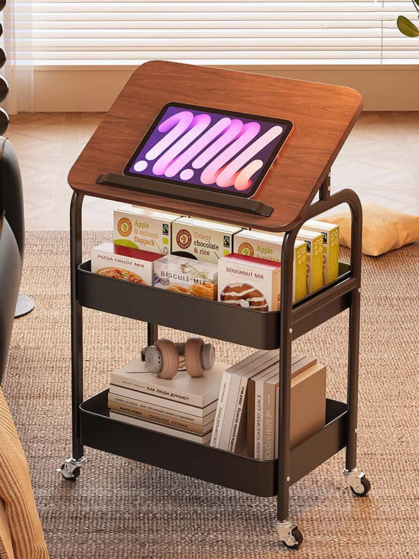 

Mobile Vintage Style Small Cart Shelf Living Room Sofa Side Table Bedside Table Snack Table Density Board Storage Organizer