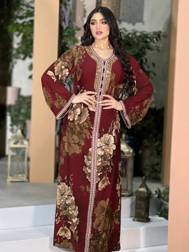 

Arab Morocco Muslim Dress Abayas Women Ramadan Print Abaya Dubai Turkey Islam Kaftan Robe Longue Musulmane Vestidos Largos 2022