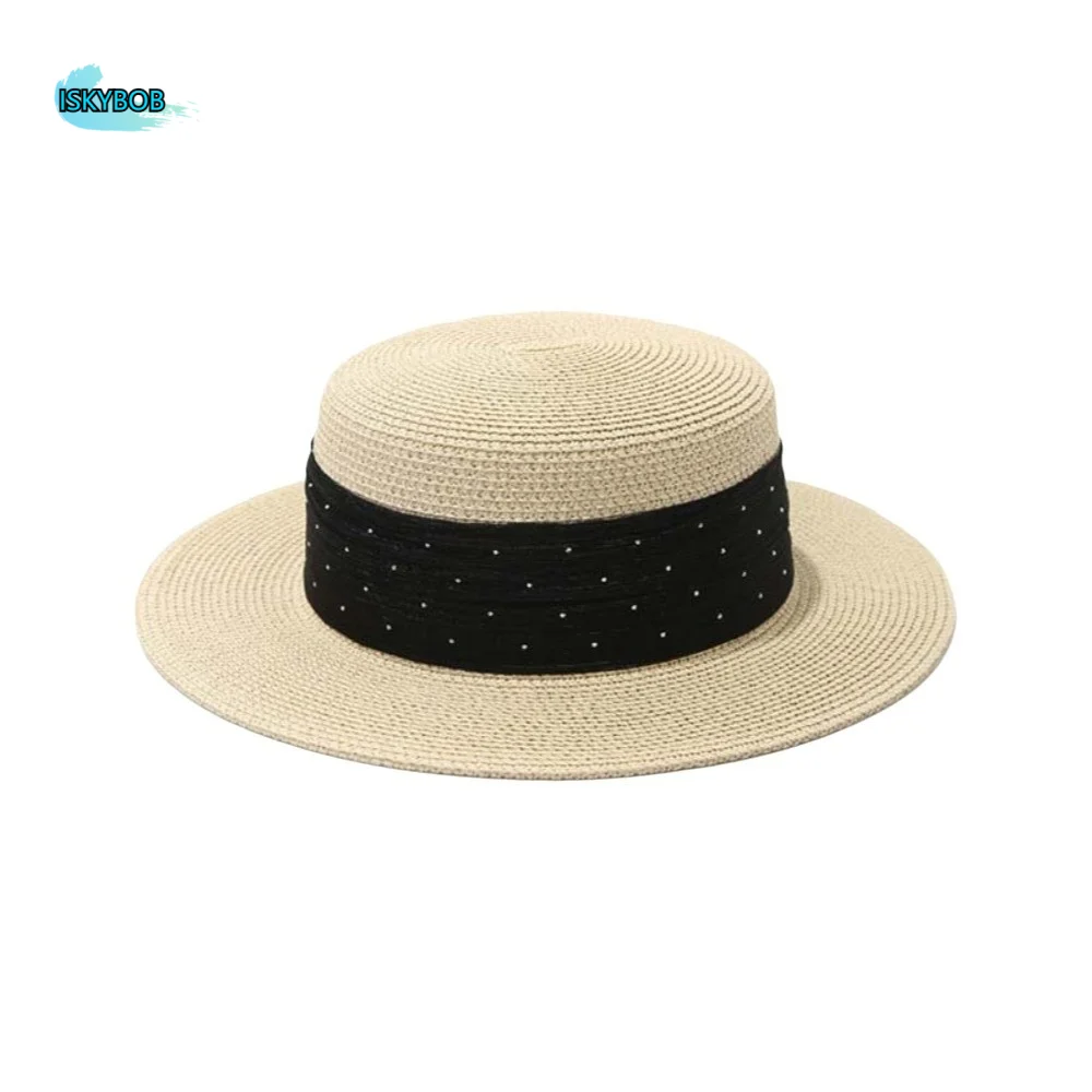 

Fashion Korean Style Straw Woven Hat with Rhinestone Wide Brim Sunscreen Bucket Hat Flat Brim Sunshade Women's Sun Hat Hiking