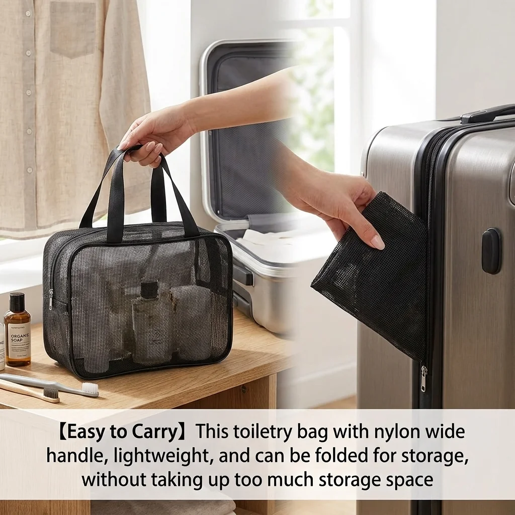 Portable Bathing Bag Mesh Shower Toiletry Pouch Travel Makeup Storage Versatile Cosmetic Organizer Beach Bag for Gym Camping