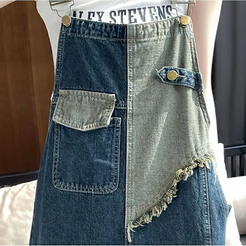 Salopette di jeans da lavoro retrò da donna, tute di jeans larghe a vita alta di nuova moda primavera estate femminile, pantaloni casual a gamba larga