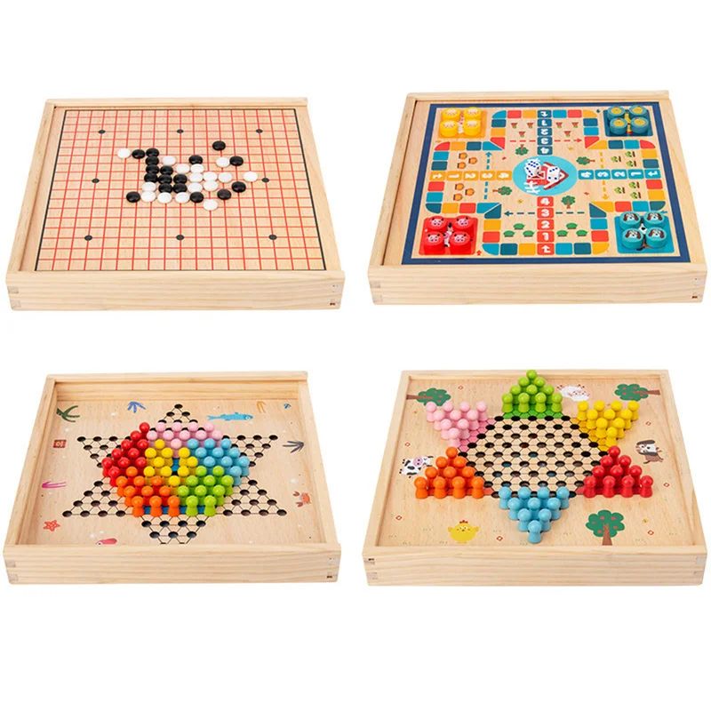 Eight In One Children's Multifunctional Board  Chess Wooden Flying Chess Checkers Gobang Chinese Chess Adult Parentchild Game