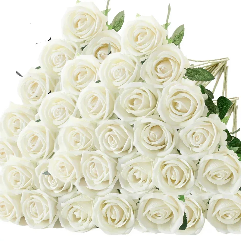50 Stück künstliche Rosen aus Samt, fühlen sich echt an, künstliche Rosen, Blumen für Valentinstag, DIY, Hochzeitsstrauß, Party, Heimdekoration