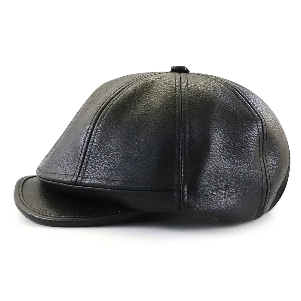 2024 Classic Leather Newsboy Cap For Men Autumn Winter Warm Octagonal Hat Snap Brim Collection Hats Gentleman Casual Beret Caps