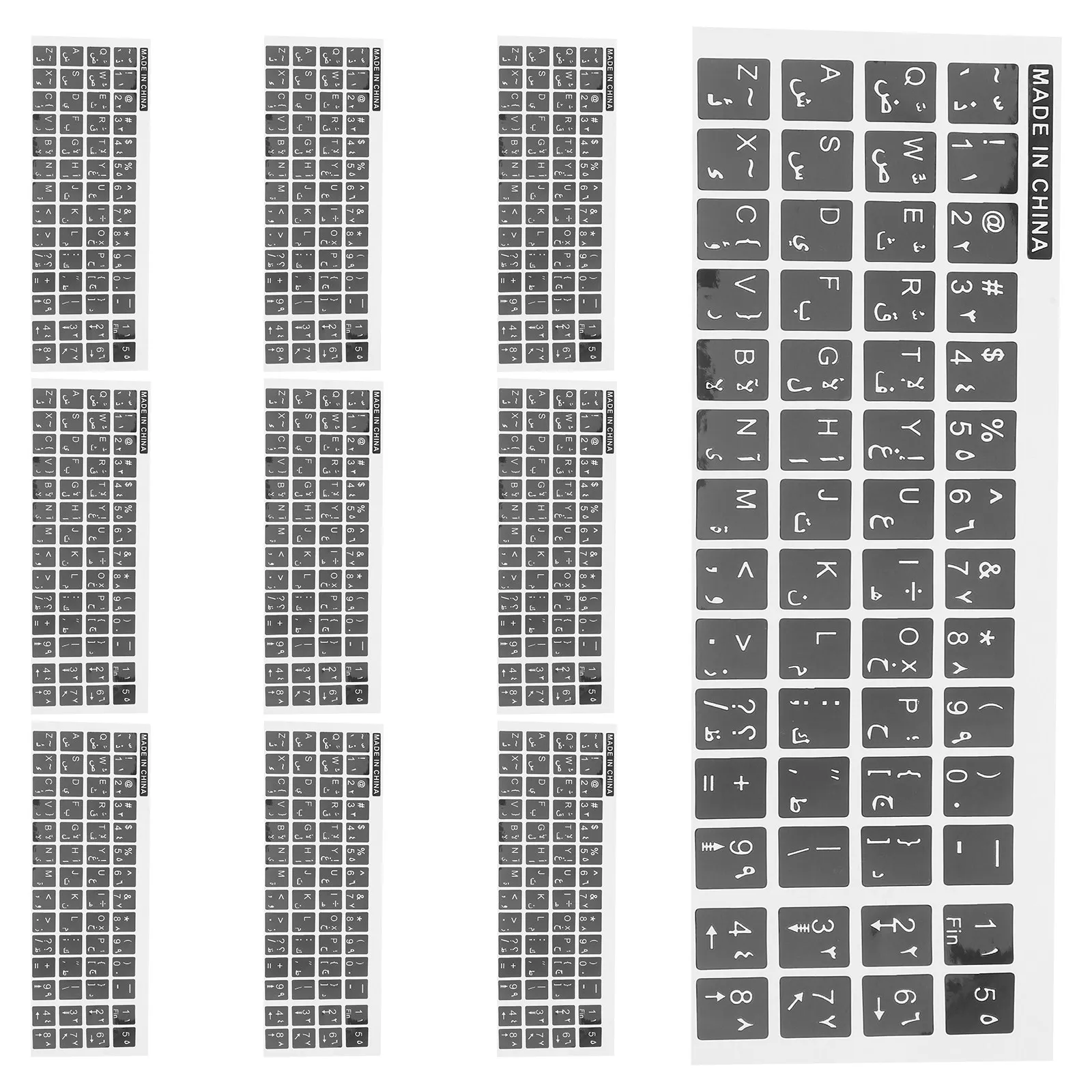 

10 Sheets Universal Arabic Keyboard Stickers PVC Nonslip Letter Replacement Decals for Computer Laptop Enhanced Typing Speed and