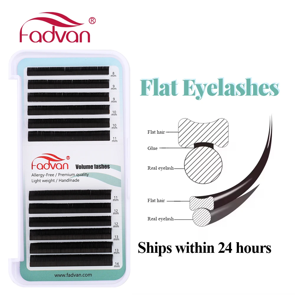 Fadvan Ellipse Flat Eyelash 0.15/0.20 Silk Classic Individual Lashes Extension Natural Faux Mink Eyelashes Wire Matte Black