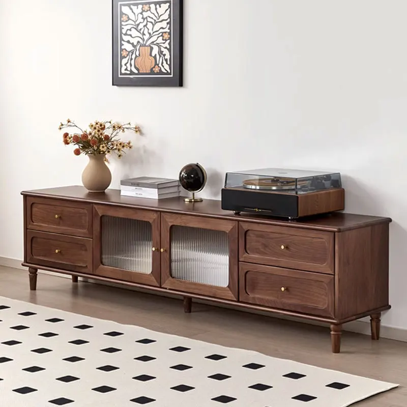 خزانة تلفزيون من خشب الجوز الأسود لغرفة المعيشة، خزانة أرضية أمريكية قديمة، خزانة تخزين بسيطة وحديثة #2