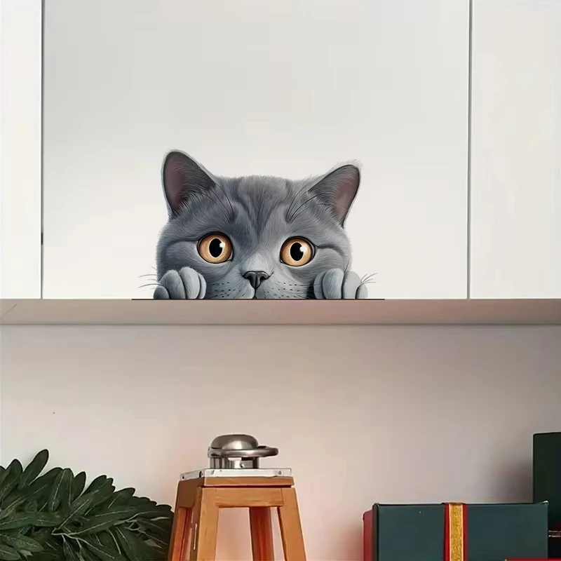 Beautiful Peeking Cat Transparent Background Sticker, Apply for Wall, Door, Cabinet, Window Decoration Waterproof Decals S803