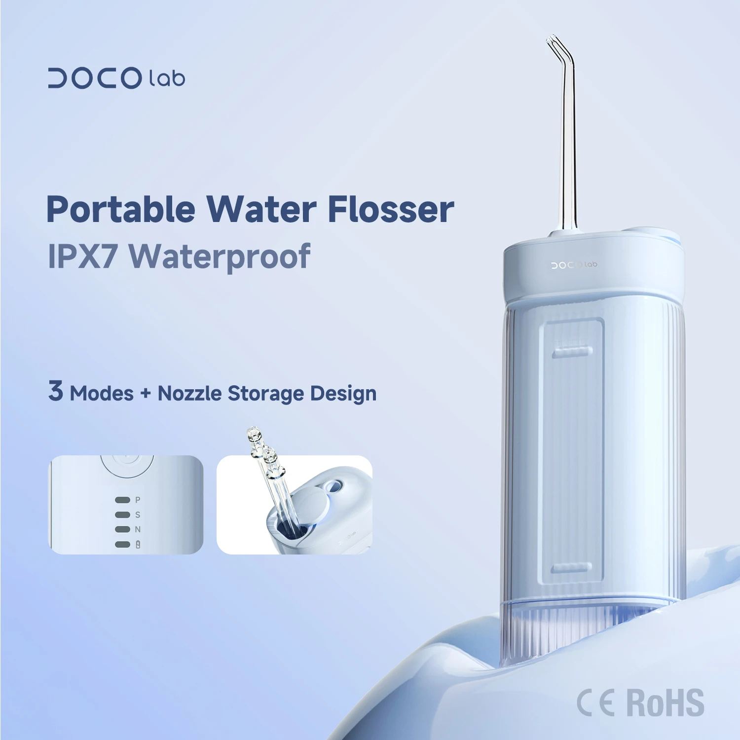 

DOCO LAB Portable Oral Irrigator Water Flosser 180ml Telescopic Tank Bubble Water Flow 3 Modes IPX7 Type-C Rechargeable Travel