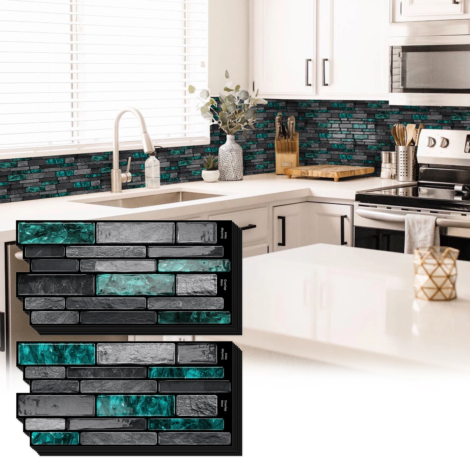 

3D Gel Faux Stone Wall Tiles - Self-Adhesive Waterproof PET+PU Wall Stickers for Kitchen Backsplash Living Room Decor