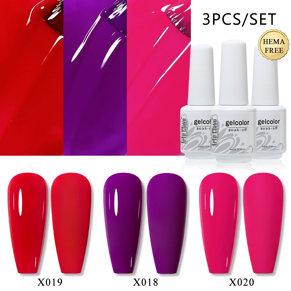 Arte Clavo 3Pcs Hema Free Gel Polish Colors Permanent Nail Varnish Set Long Lasting Manicure Base Top Coat Classic Color Kit
