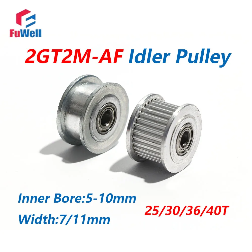 FuWell 2GT-25/30/36/40T Idler Pulley 3/4/5/6/8/10mm Bore Bearing Belt Pulley 7/11mm Belt Width With/Without Teeth GT2 GearPulley