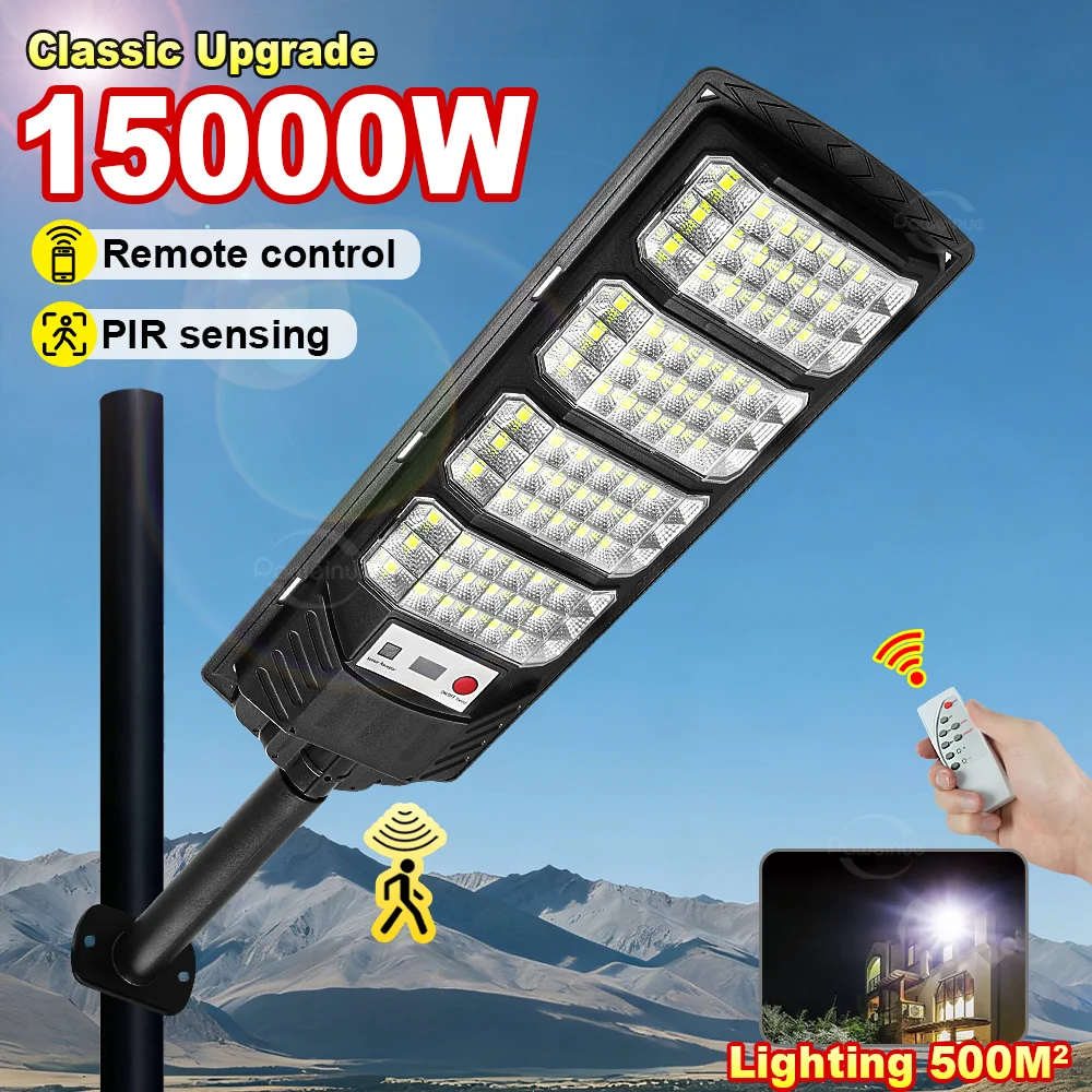 15000W Outdoor Solar Lamp Ultra Powerful Solar Street Lights 320° Wide Range Lighting Super Bright Motion Sensor for Garden Park