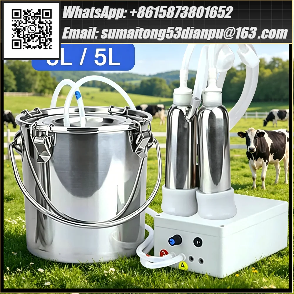 3L 5L Automatic Electric Milking Machine Pulsating Vacuum Pump Stainless Steel Bucket Portable Milker For Cow Goat Sheep Farm Us