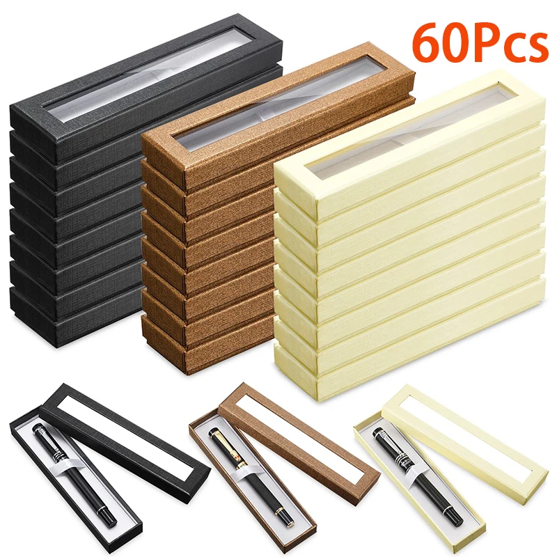 

60Pcs Pen Gift Box Empty Pen Cases with Clear Lid Pen Presentation Display Box Jewelry Gift Present Cases