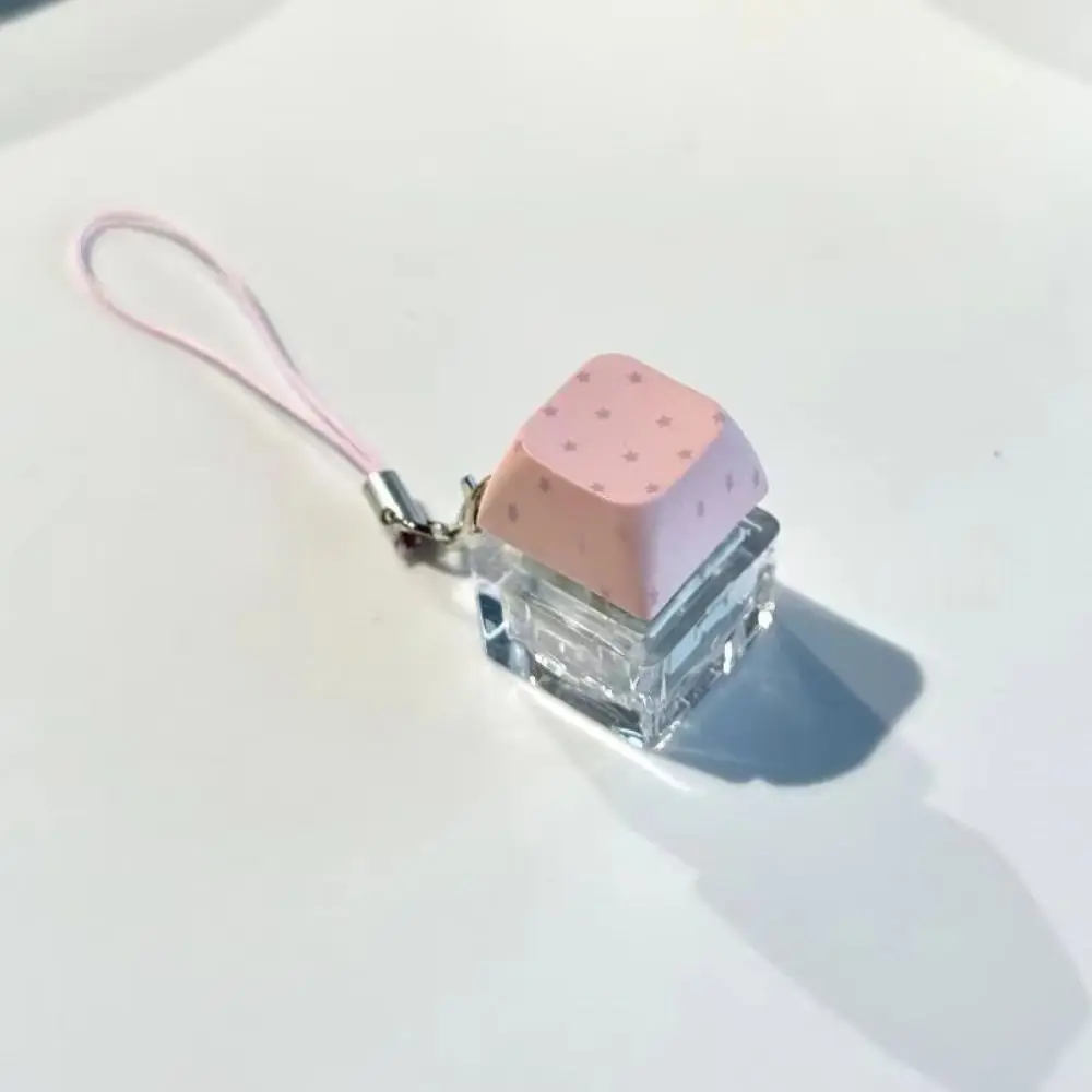 Klickender Fidget-Button, niedlicher Stern-/Polka-Dot-Druck, Mini-Klicker-Anhänger, Tastaturtasten-Form, transparente Basis – Detail 7