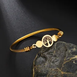 Religious Jesus Steel Wire Bracelets for Women Stainless Steel Unique Closure Life Tree Bangle Christian Jewelry Christmas Gifts