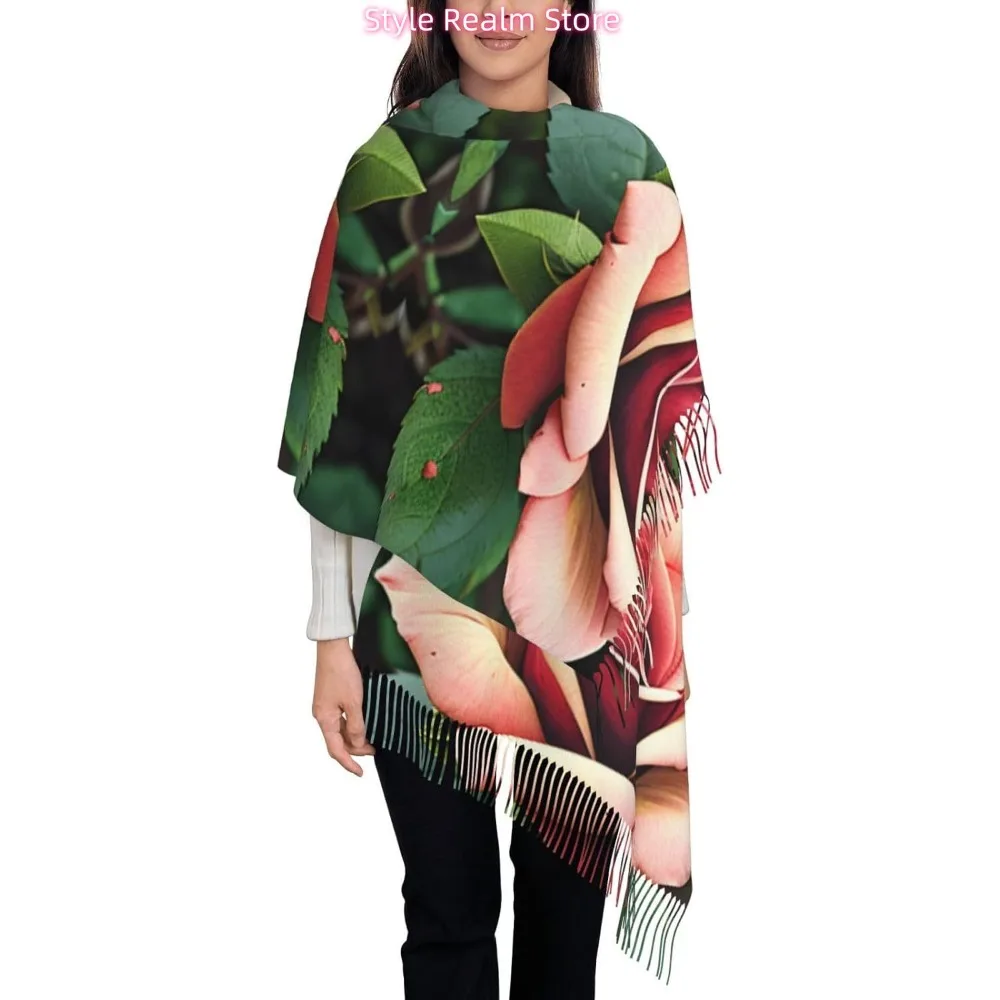 

Шарф из полиэстера с принтом розы в деревенском стиле, дышащий модный аксессуар для путешествий и повседневной носки