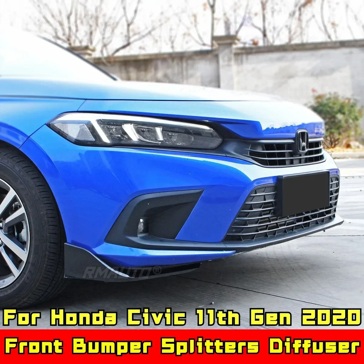 For Honda Civic 11th Gen 2022 Body Kit Front Bumper Splitters Diffuser Carbon Fiber Look Sport Style Car Accessories