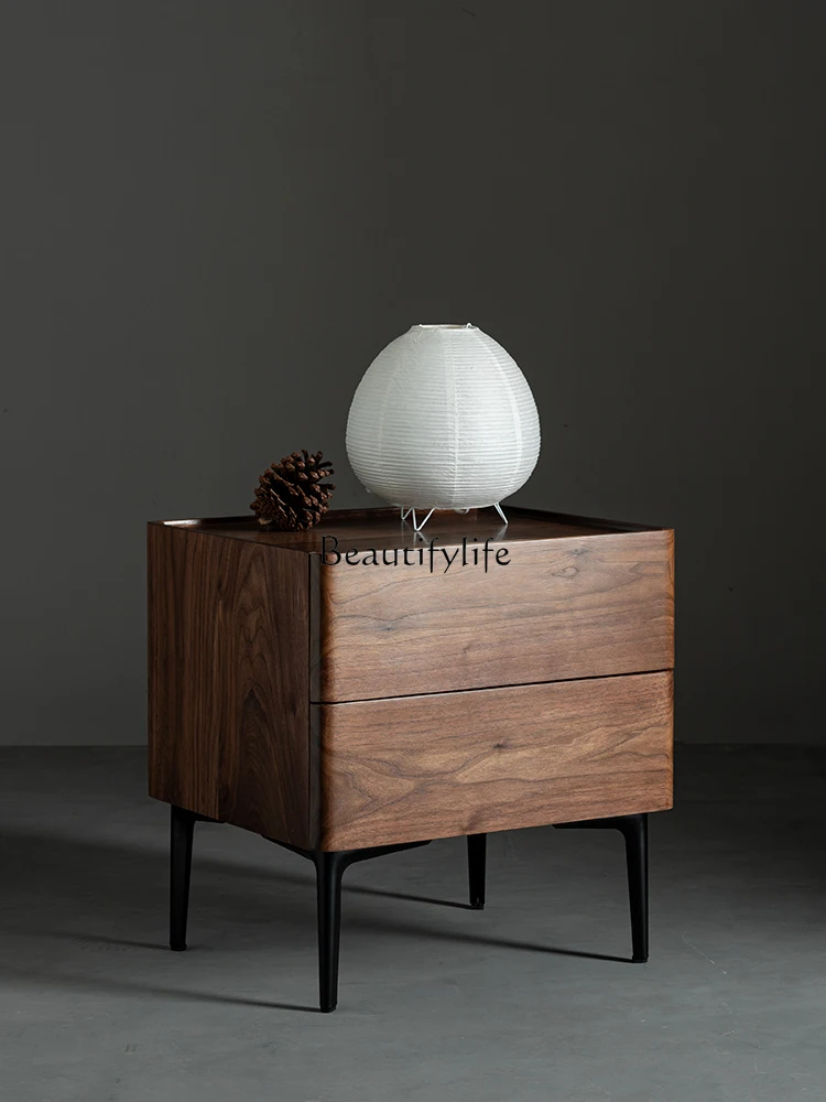 

North America Black Walnut Wooden Bedside Table Simple Silent Style Solid Wood Drawer Storage Cabinet