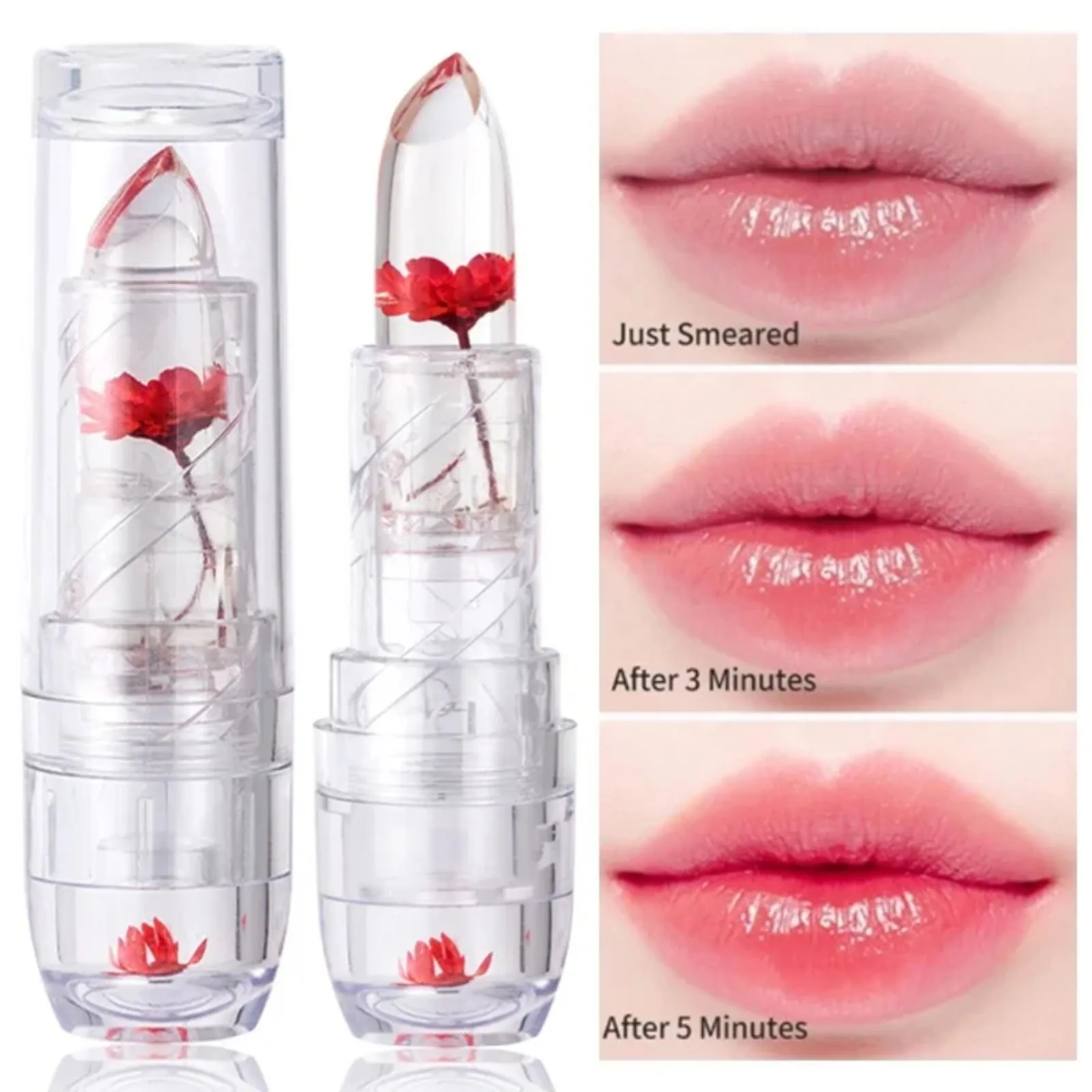 Crystal Jelly Lip Balm Lipstick Flower Temperature Color Changing Lip Balm Gloss Transparent Longlasting Moisturizing Lip Makeup