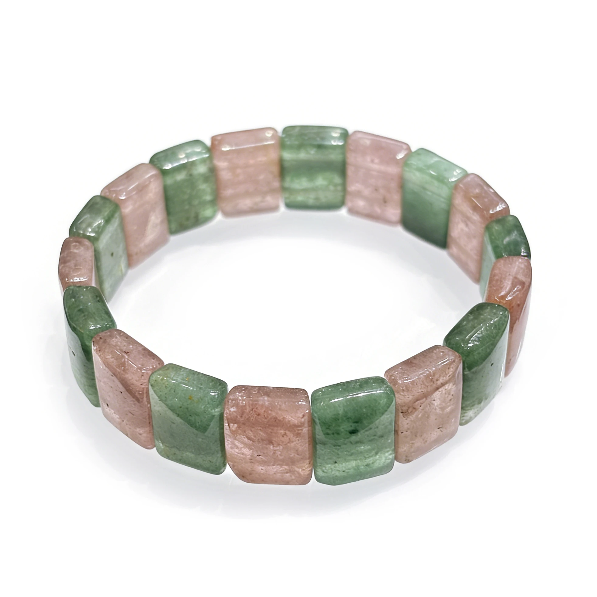 

Natural Pink & Green Strawberry Quartz Rectangular Slab Hand Chain,Artistic Aesthetic Gemstone ,Valentine's Day Gift for Girls