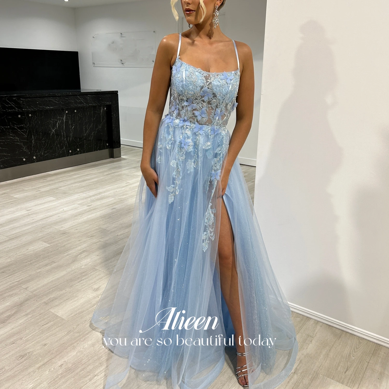 

Aileen Bridesmaid Evening Dresses for Prom Mesh Formal Dress Party Evening Elegant Luxury Celebrity Blue Sling Graduation Gown