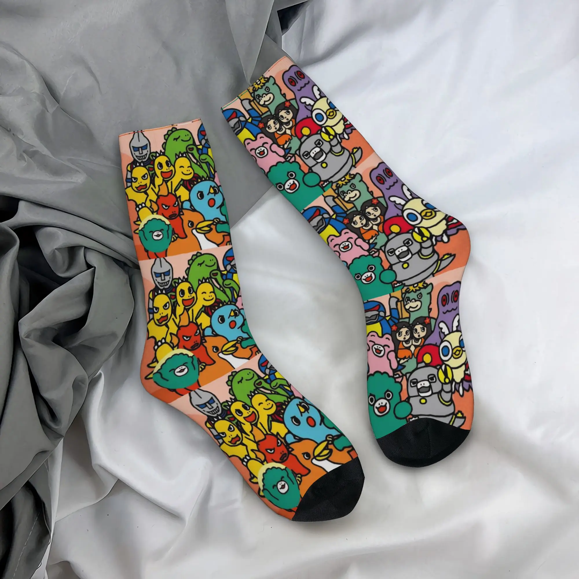 Autumn Winter Fashion Unisex Chibi Monster Raids Again Socks 90s Sweat Absorbing Basketball Socks